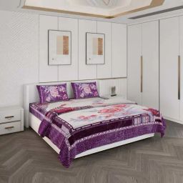 Monte Carlo Purple Polyester Queen Bedsheet with 2 Pillow Covers & Blanket-image-2