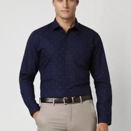 Peter England Navy Cotton Slim Fit Printed Shirt-picture-9