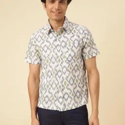 Fabindia White&blue Cotton Straight Fit Woven Casual Shirt-image-70