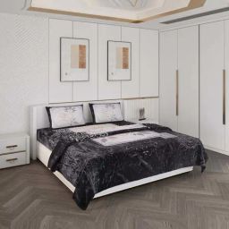 Monte Carlo Black Polyester Queen Bedsheet with 2 Pillow Covers & Blanket-image-53