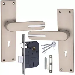 Atom Zinc Alloy Silver Door Handle Lock Set, MH-ZN-O48-KY-SS-13