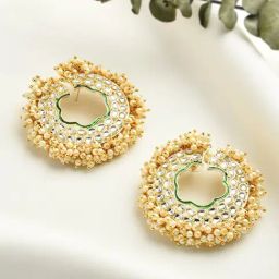 Zaveri Pearls Gold Tone Traditional Clustered Pearls Kundan Stud Earrings - ZPFK11231-33