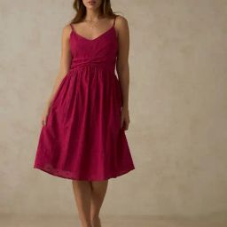 VIRGIO Pink Cotton Self Sleeveless Dress-image-4