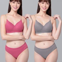 AROUSY Pink & Grey Cotton Bra Panty Set - Pack Of 2-image-95