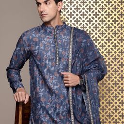 House of Pataudi Floral Printed Sequinned Jashn Kurta with Churidar & With Dupatta-picture-13