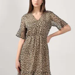 Vero Moda Brown Fit And Flare Animal Printed Dress-image-40