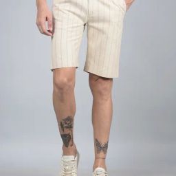 Crimsoune Club Beige Blended Regular Fit Stripes Shorts-picture-36