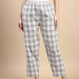 Kryptic Off-White Cotton Relaxed Fit Checks Pyjamas-image-94
