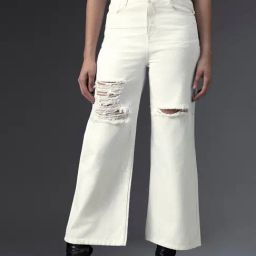 High Star White Cotton Distressed Boyfriend Fit High Rise Jeans-image-93