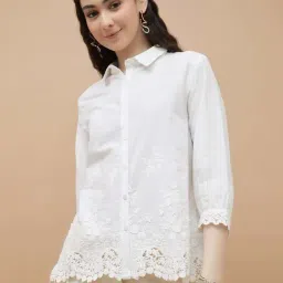 Colour Me By Melange White Cotton Regular Fit Embroidered Top-picture-22