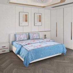 Monte Carlo Blue Polyester Queen Bedsheet with 2 Pillow Covers & Blanket-image-99