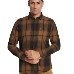 METTLE Brown Cotton Regular fit Striped Casual Shirt-image-76