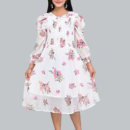 FELLAMO Women Floral Printed Georgette Casual A-Line Dress-image-99