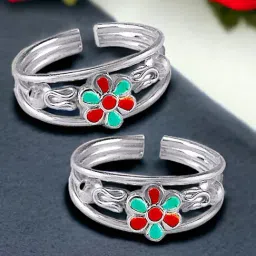 Taraash 92.5 Sterling Silver Floral Toe Rings for Women-image-15