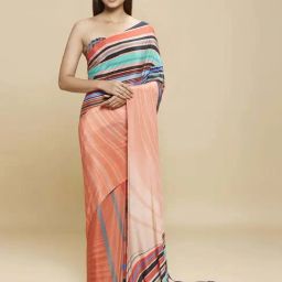 navyasa by liva Peach Printed Saree With Unstitched Blouse-22