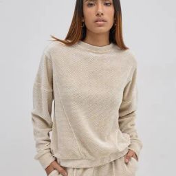 LOV by Westside Beige Self Patterned Velveteen Sweatshirt-image-99