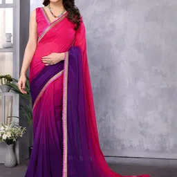 VS MALL Ethnic Motifs Embroidered Poly Georgette Heavy Work Saree-image-91