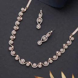 Saraf RS Jewellery Rose Gold Plated AD Studded Floral Minimal Jewellery Set-image-62