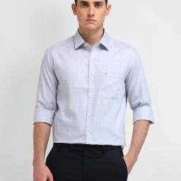 Arrow Grey Cotton Slim Fit Checks Shirt-image-77