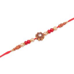 NVR Men Set of 4 Red Artificial Stones & Beads Floral Shape Thread Rakhi Combo image 5