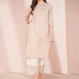 Fabindia Beige Cotton Embroidered Straight Kurta-picture-37