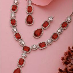 Saraf RS Jewellery Silver Plated Red Ruby AD Studded Luxe Statement Designer Jewellery Set-3