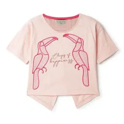 Tales & Stories Girls Baby Pink Cotton Relaxed Fit Embroidered T-Shirt-picture-2
