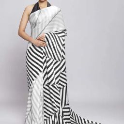 navyasa by liva Grey Striped Saree With Unstitched Blouse-picture-42