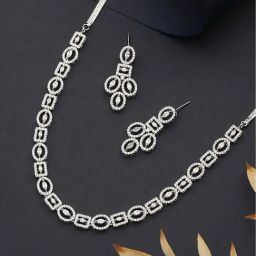 Saraf RS Jewellery Rhodium Cubic Zircon Studded Contemporary Minimal Jewellery Set-image-9