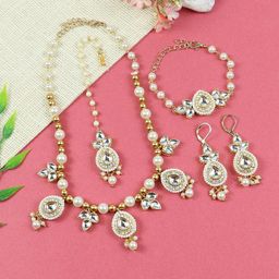 Asthetika Girls Kundan Stone-Studded Jewellery Set-31