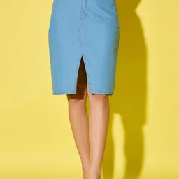 BUY NEW TREND High-Waist Straight Knee Length Skirt With Front Slit-image-90
