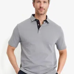 Rare Rabbit Grey Regular Fit Solid Polo T-Shirt-image-78