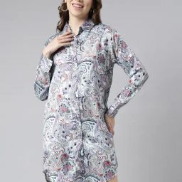 SHOWOFF Blue Printed Shirt Dress-image-40