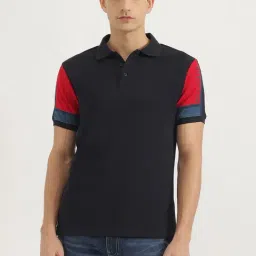 United Colors Of Benetton Blue Pure Cotton Relaxed Fit Colour Block Polo T-Shirt-image-20