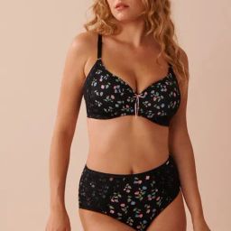 La Vie En Rose Black Floral Lightly Lined Padded Full Coverage Wireless Sleek Back Bra-picture-22