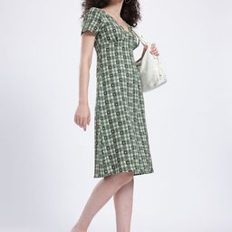 glitchez Textured Checks Empire Midi Dress-image-44