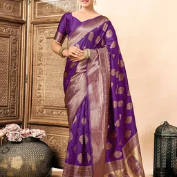 HERE&NOW Woven Design Zari Silk Blend Banarasi Saree-picture-20