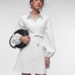French Connection Puff Sleeve Shirt Dress With Belt-image-54