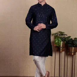 Koshin Ethnic Motifs Embroidered Regular Mirror Work Straight Kurta with Pyjamas-image-81