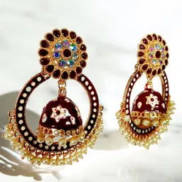 M55 Artificial Stones Studded And Beaded Circular Shaped Drop Earrings image 4