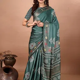 KALINI Bandhani Printed Zari Bandhani Saree with Blouse Piece-image-28
