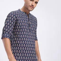 Anouk Rustic Floral Print Pure Cotton Band Collar Roll-Up Sleeves Straight Kurta-image-75