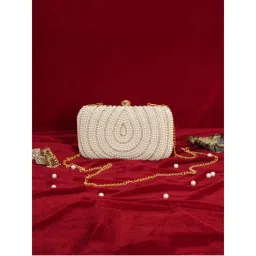 Fabbhue Women's White Hand Embroidered Box Clutch Bag-picture-0