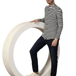 Blisstone Striped Mandarin Collar Long Sleeves Cotton Shirt-image-41