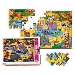 Mini Leaves 48 Pieces Wooden Wild Safari Animal Floor Jigsaw Puzzle with Wooden Box-25