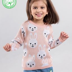 Babyhug 100% Organic Cotton Full Sleeves Pullover Sweater Bunny Design - Pink-image-19