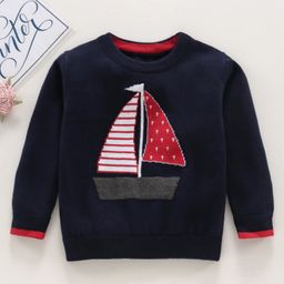 ToffyHouse Full Sleeves Winter Wear T-Shirt Yacht Embroidery - Navy Blue-image-5