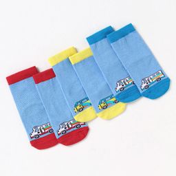 Cute Walk by Babyhug Non Terry Cotton Knit Ankle Length Anti Bacterial Socks Bus Design Pack of 3 - Blue-image-42