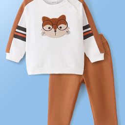 Babyoye 100% Cotton Full Sleeves Winter Wear T-Shirt and Lounge Pant Set Fox Embroidery - Mustard-image-47