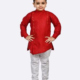 Superminis Full Sleeves Solid Kurta Pyjama Set - Red-image-6